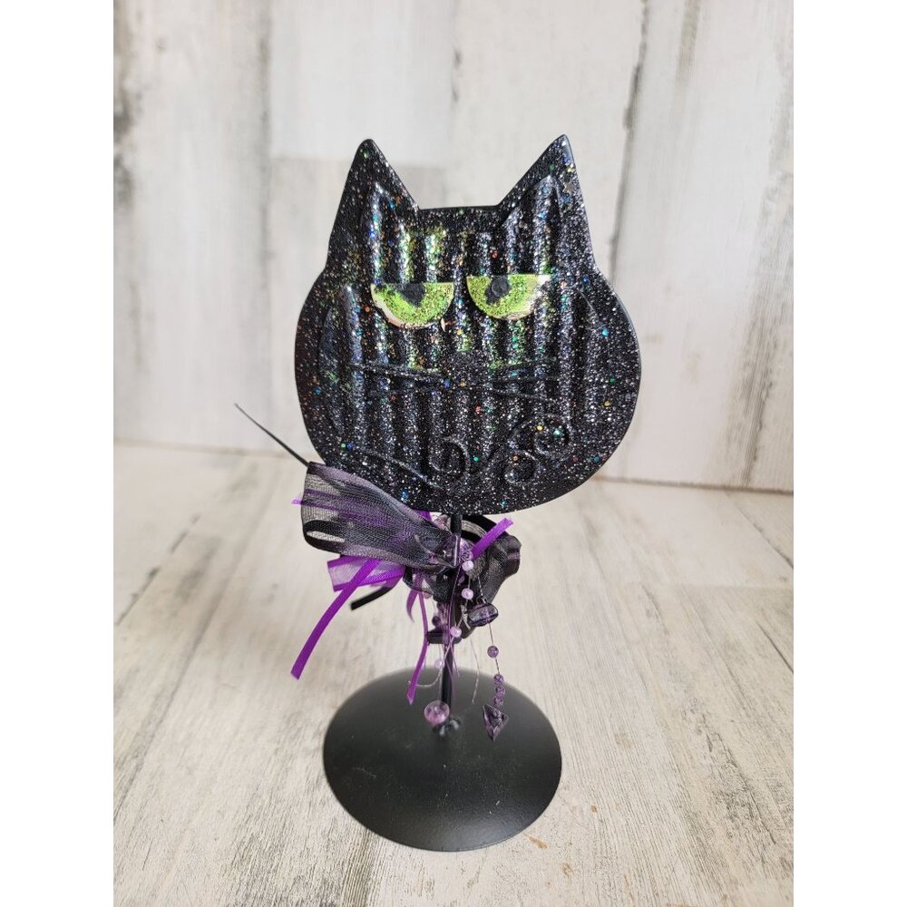 Metal black‎ cat face Halloween glitter home decor figure